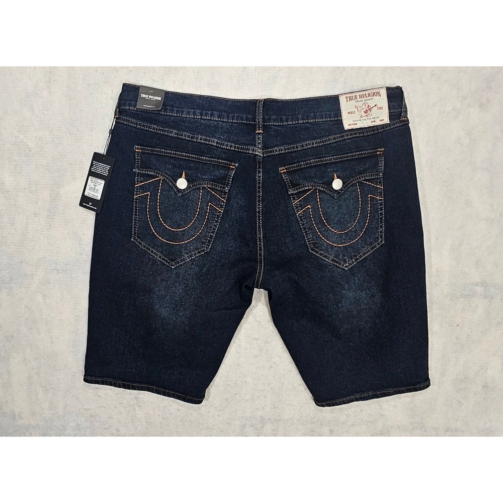 True Religion Ricky Big T Denim Shorts Mens 42 Flap NEW Pockets Whisker Dark